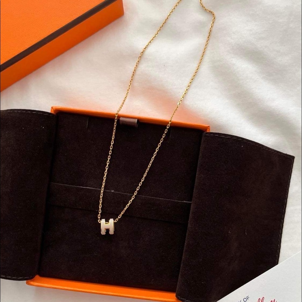 ⛔️SOLD Hermes Mini Pop H Necklace Gold Beige Light Gray